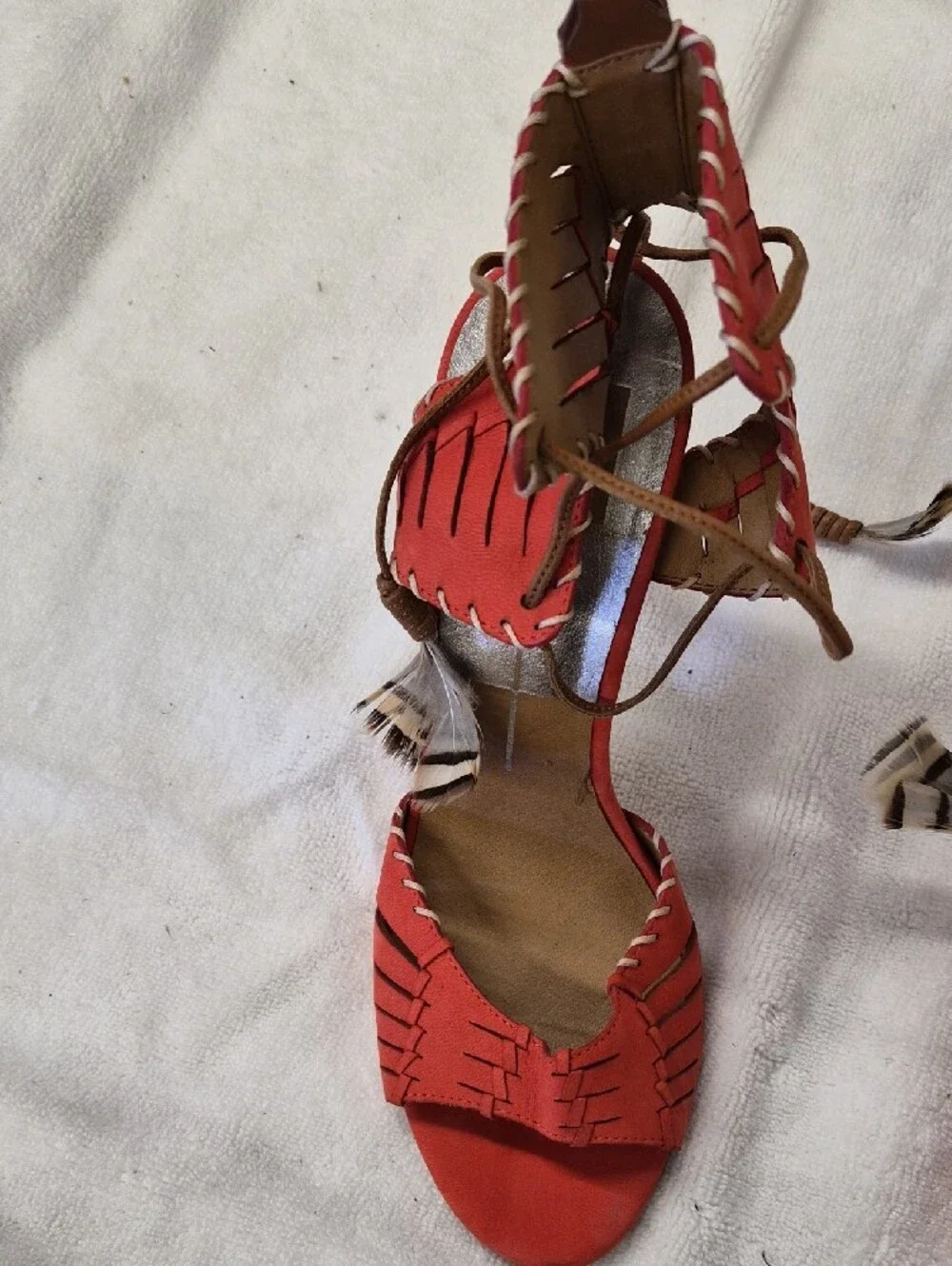 Dolce Vita Coral-Red Woven Lace-Up Heels Size 8.5